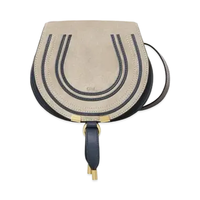 Chloe Mini Marcie Saddle Bag In Suede & Grained Calfskin "Grey"