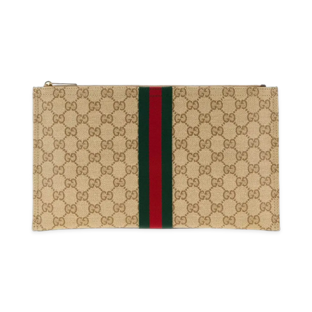 GUCCI Women's Large Pouch with Web Stripe "Beige"