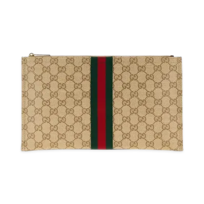 GUCCI Women's Large Pouch with Web Stripe "Beige"