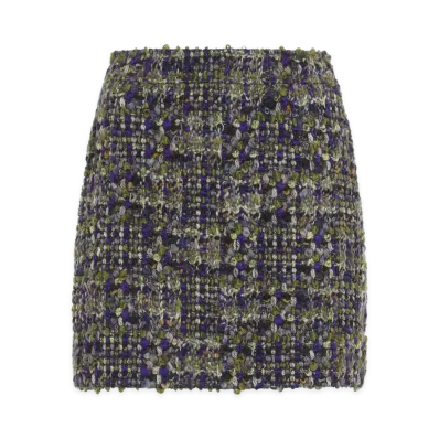 Saint Laurent Women's Violet Kaki Verttweed Mini Skirt "Violet/Kaki/Vert"