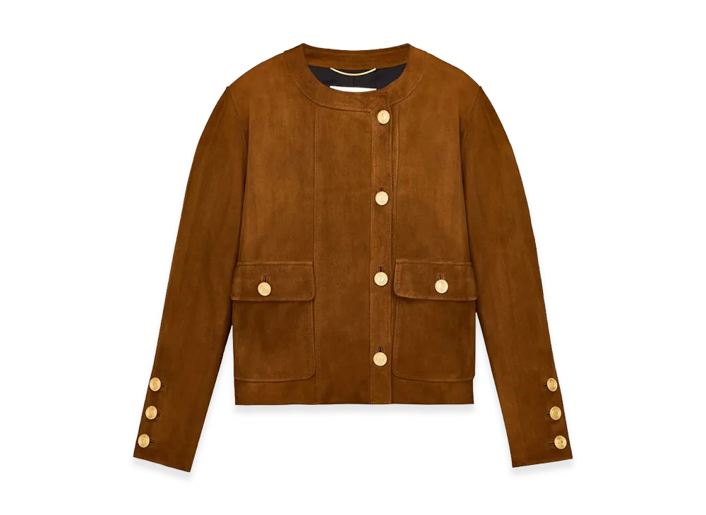 Saint Laurent Women's Short Lamb Suede Jacket "Brown"