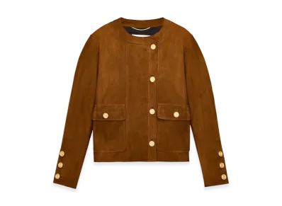 Saint Laurent Women's Short Lamb Suede Jacket "Brown"