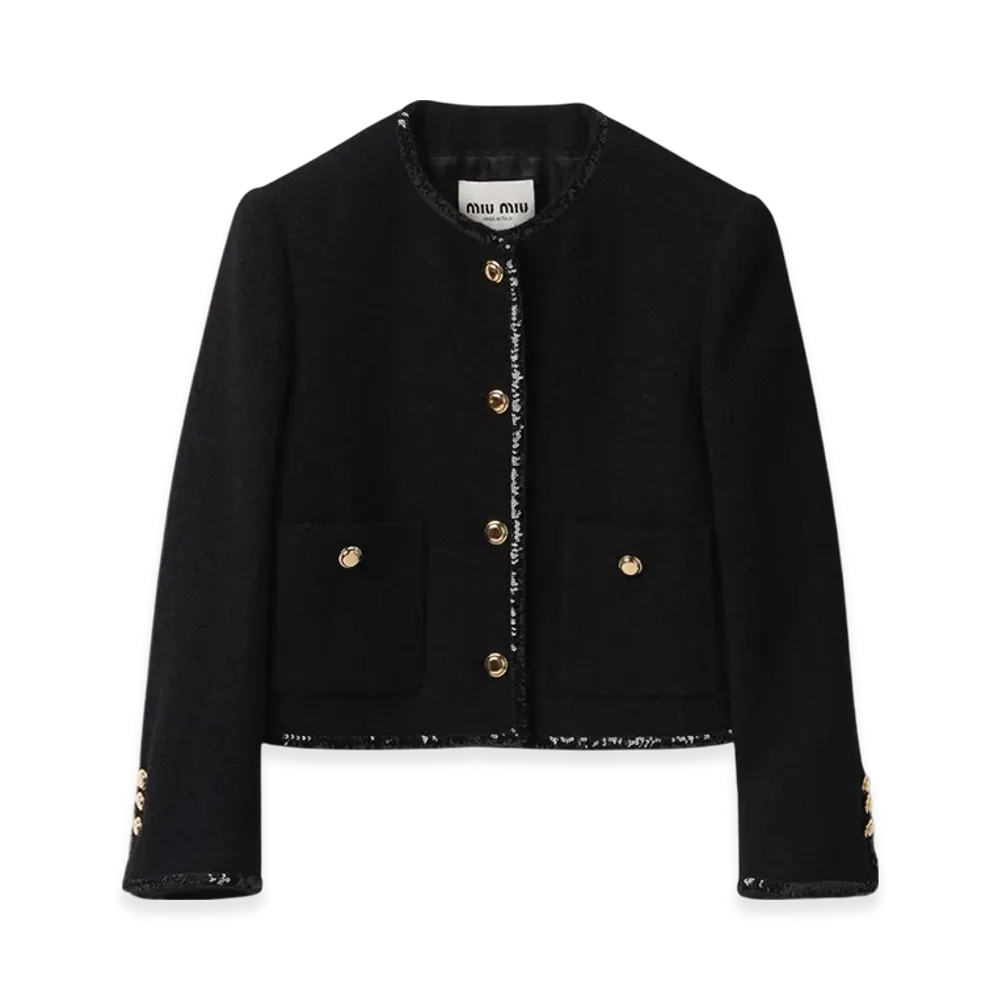 MIU MIU Women's Single Breasted Tweed Jacket "Black"