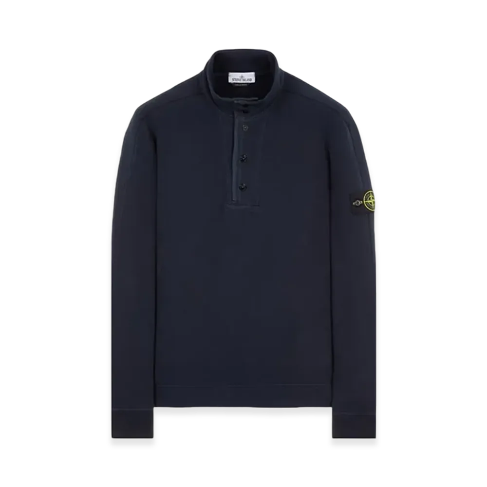 Stone Island 61152 Garment Dyed Stretch Cotton Fleece Valet-Stand Collar Sweatshirt - 23FW "Navy Blue"