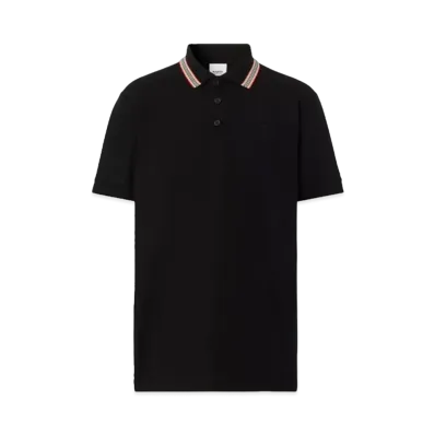 Burberry Men's Icon Stripe Collar Polo Shirt "Black"