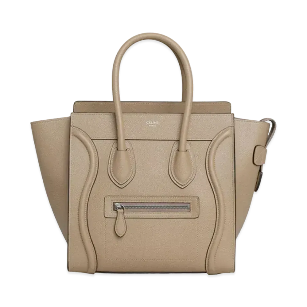 CELINE Micro Luggage Handbag In Drummed Calfskin "Dune"