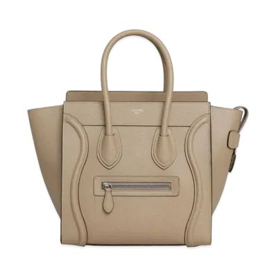CELINE Micro Luggage Handbag In Drummed Calfskin "Dune"