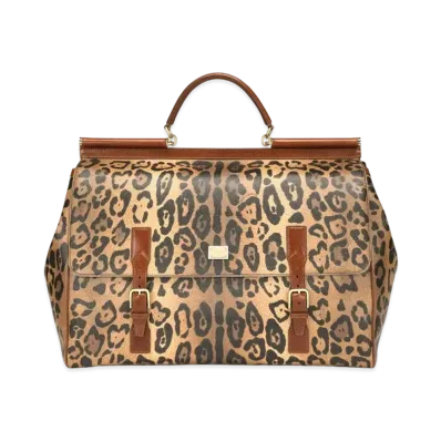 Dolce&Gabbana Travel Bag Medium Crespo Leopard Printed Logo Plate "Multicolor"