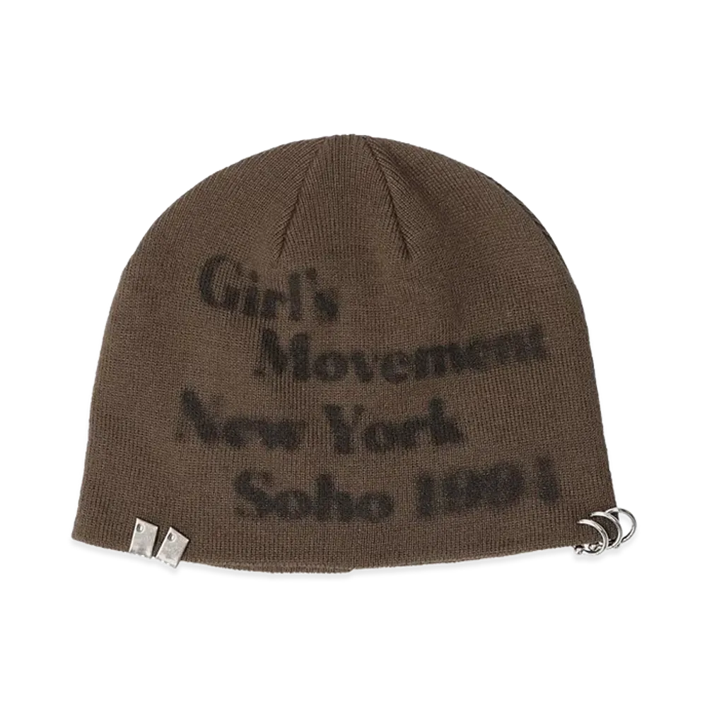 X-Girl Women's Charm Accent Printed Beanie "Brown"