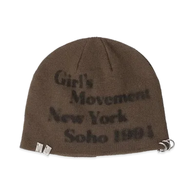X-Girl Women's Charm Accent Printed Beanie "Brown"