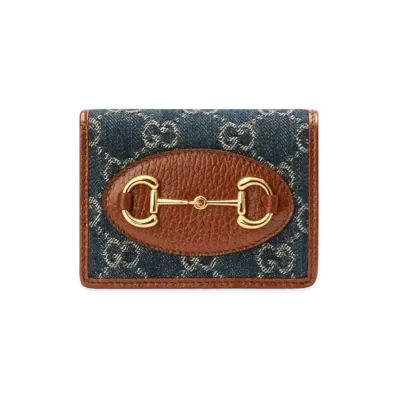 GUCCI Gucci Hose Bit 1955 Card Case Wallet "Blue/Ivory"