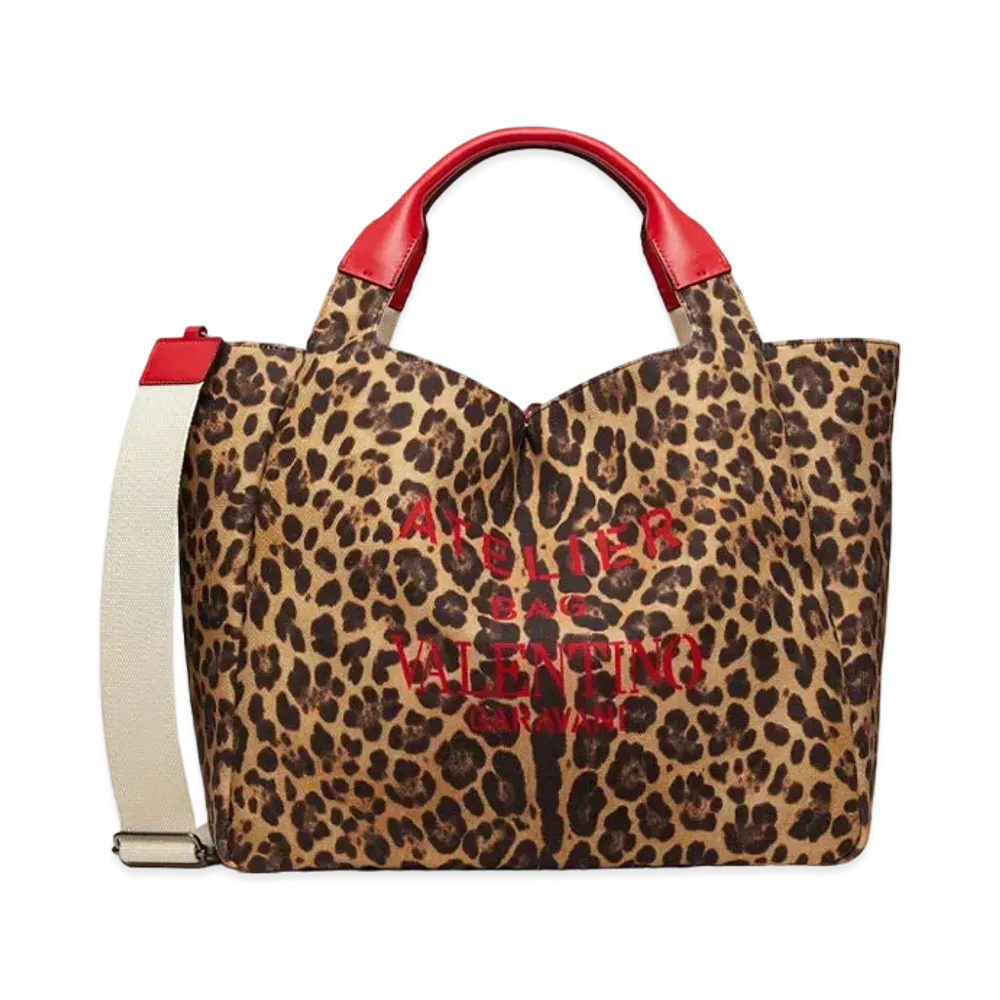 Valentino Large Garavani Animalier Atelier Tote Bag In Canvas "Animal Print"