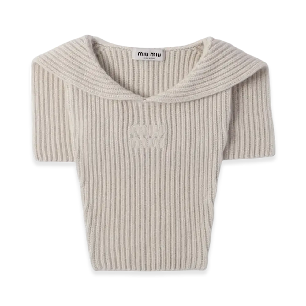 MIU MIU Women's Wool and Cashmere Knit Hoodie Dickey "Chalk White"