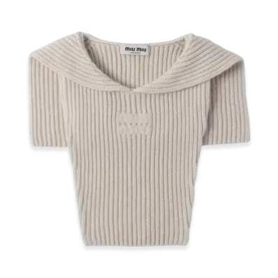 MIU MIU Women's Wool and Cashmere Knit Hoodie Dickey "Chalk White"