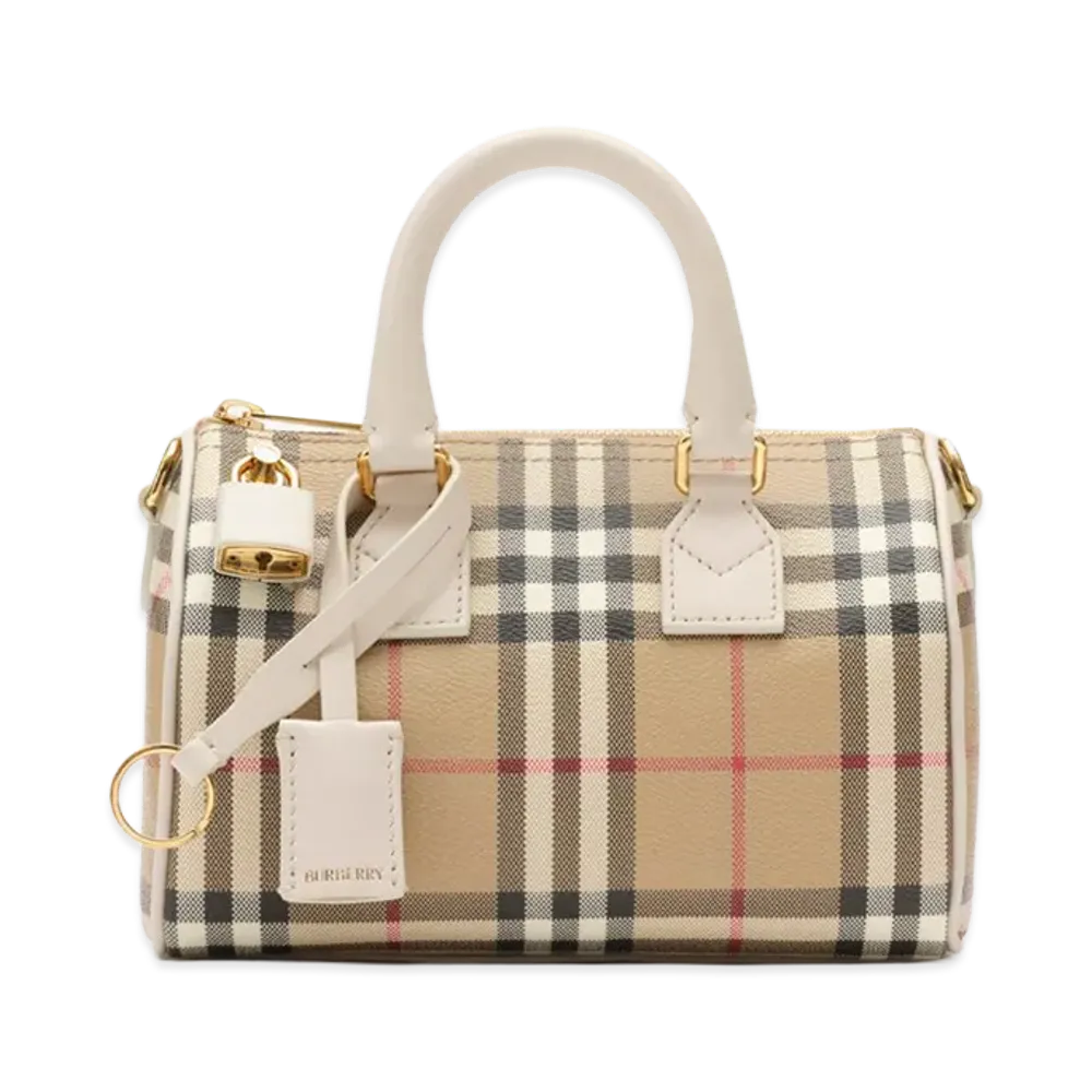 Burberry Women's Mini Check Bowling Bag "Vintage Check/Soap Beige"