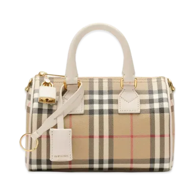 Burberry Women's Mini Check Bowling Bag "Vintage Check/Soap Beige"
