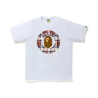 A BATHING APE CHECK BUSY WORKS TEE "White/Red"