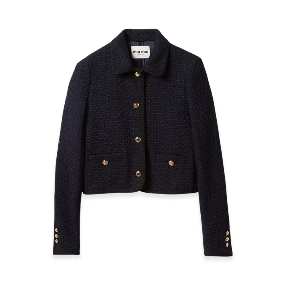 MIU MIU Women's Single Breasted Tweed Jacket "Navy"