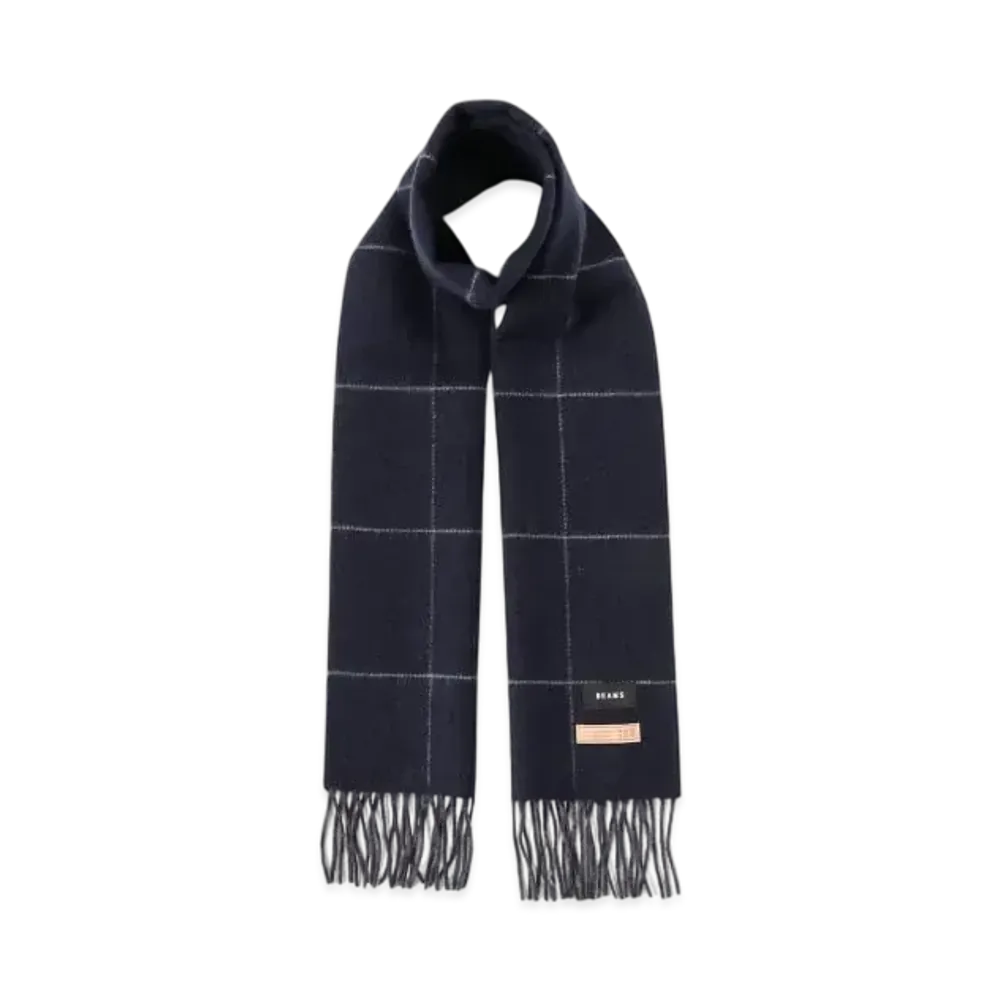 BEAMS Reversible Window Pen Check Cashmere Scarf "Navy"