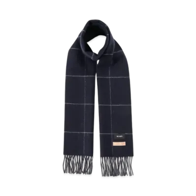 BEAMS Reversible Window Pen Check Cashmere Scarf "Navy"