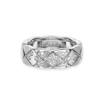 CHANEL Coco Crush Ring Quilted Motif, Small Version, 18K White Gold, Diamonds