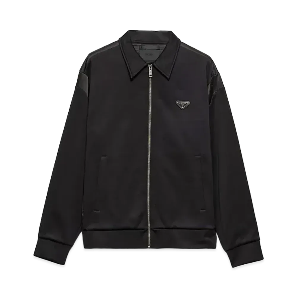 PRADA Men's Technical Fleece Cardigan with Duchesse Details "Black"