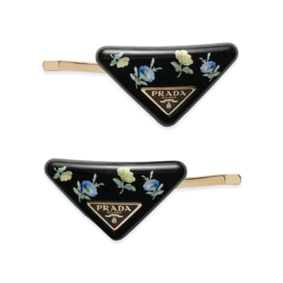 PRADA Plexiglas and Metal Hair Barrettes "Black/Light Blue"