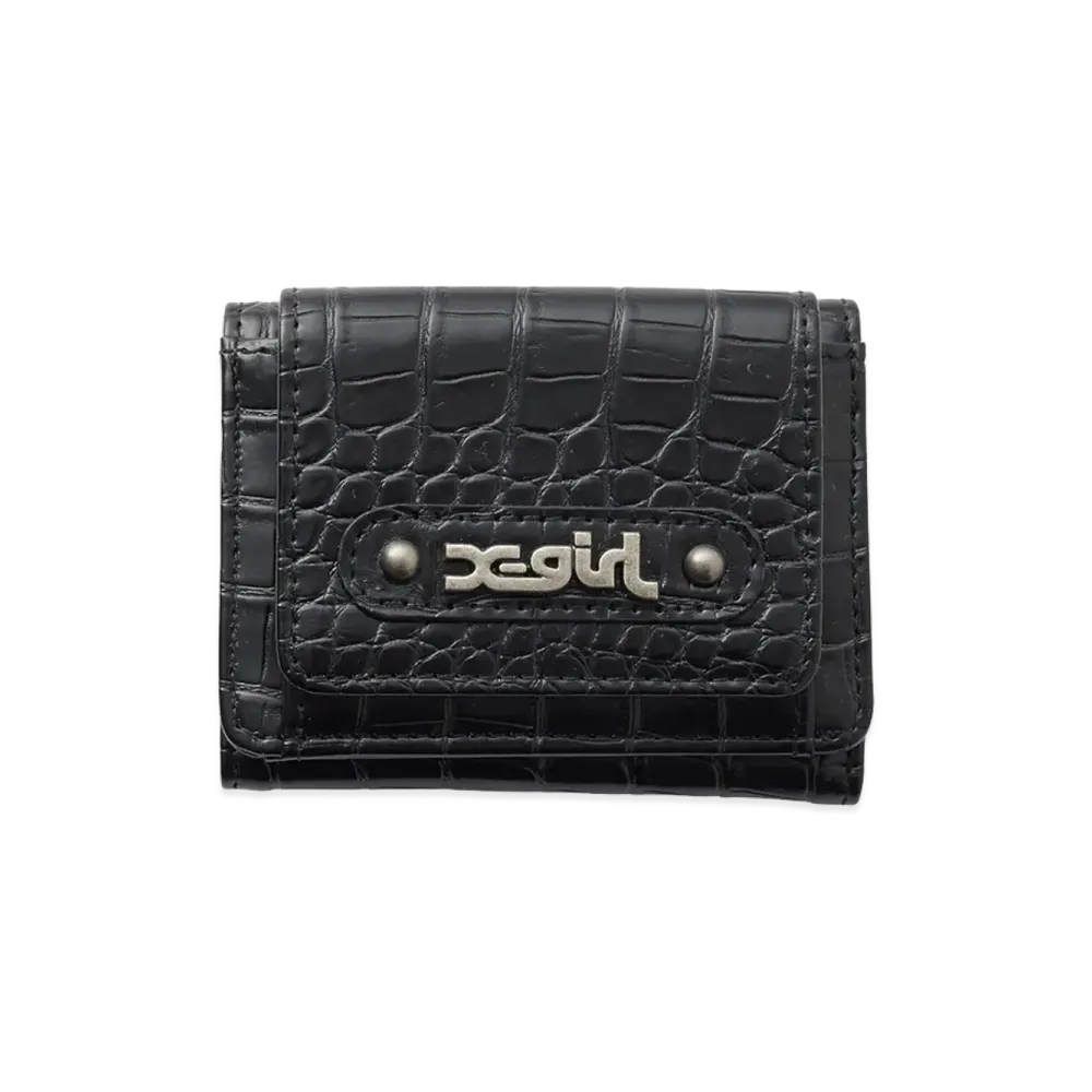 X-Girl Women's Mills Logo Faux Croco Mini Wallet "Black"