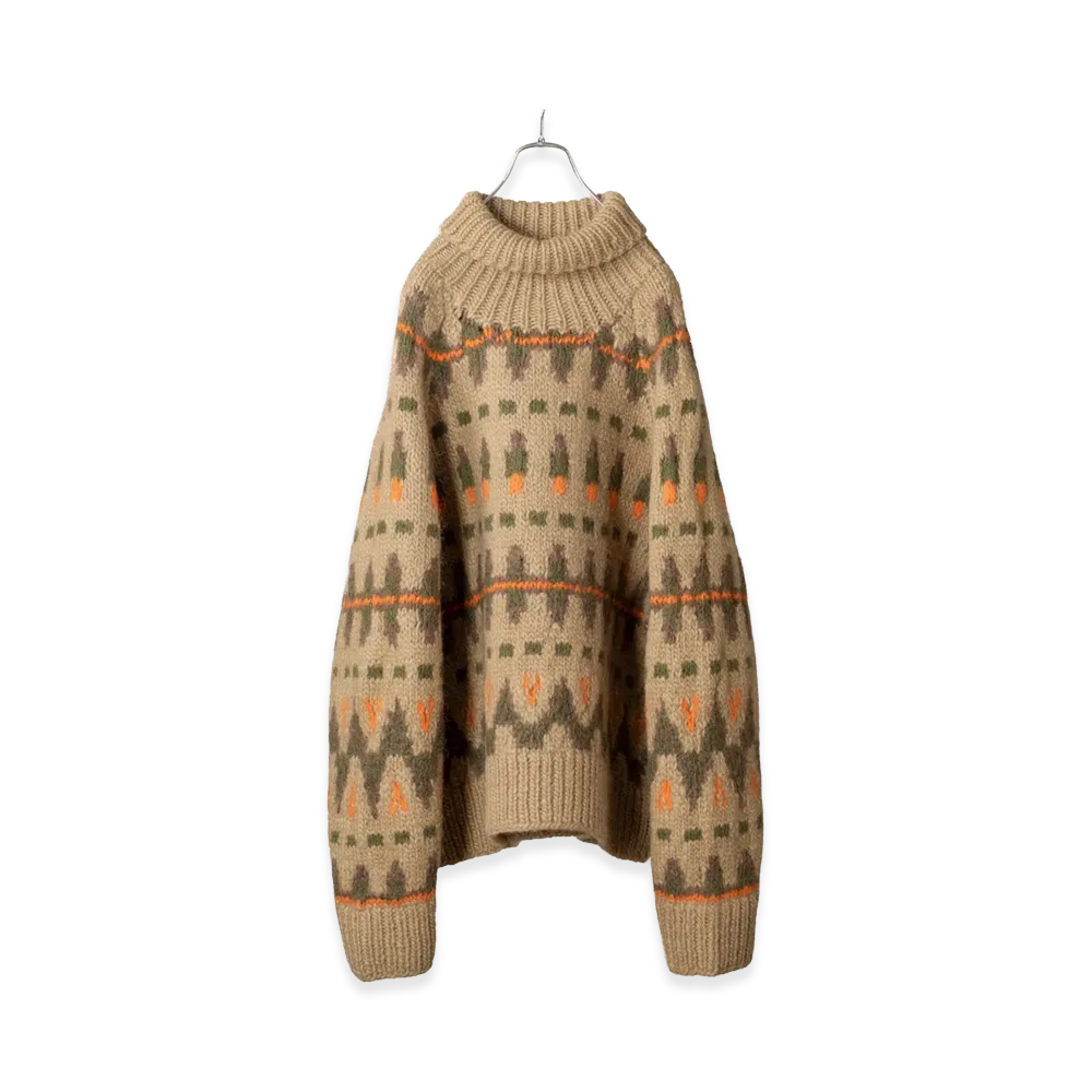 ANCELLM Handcrafted Fairisle Turtleneck Knit Sweater "Beige"