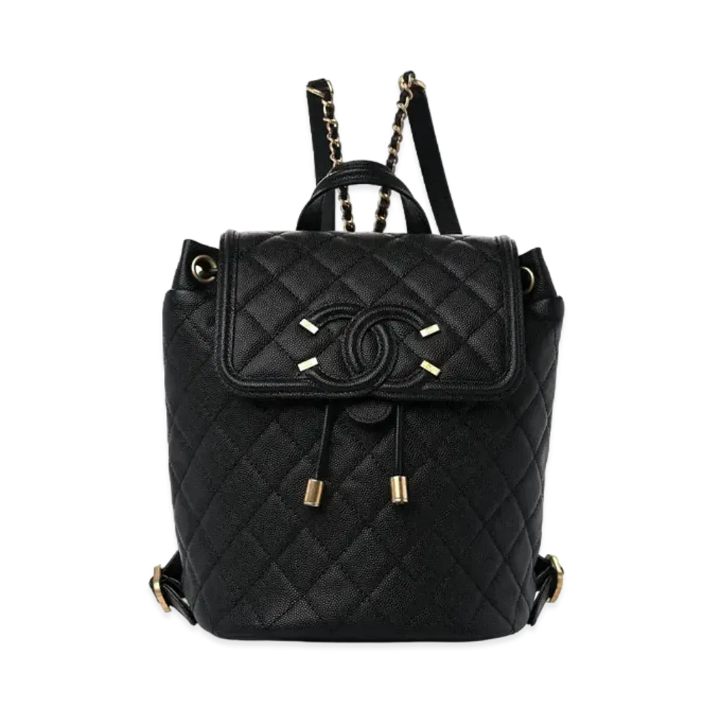 CHANEL Coco Mark Matelasse Flap Backpack Caviarskin "Black/Gold"