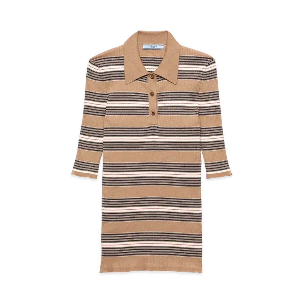 PRADA Women's Striped Cotton Polo Shirt "Beige"