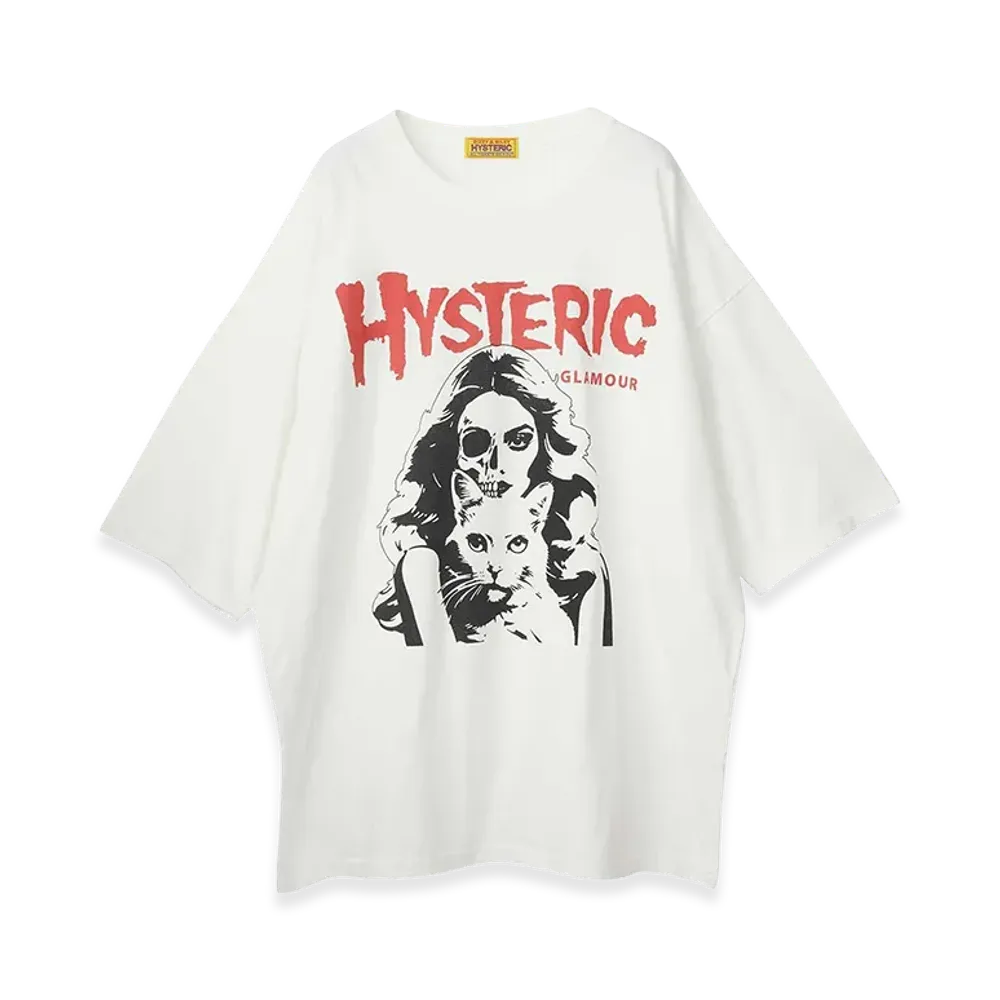 HYSTERIC GLAMOUR Women's Hysteric Woman Half Skull Cat Oversized Dress "White"