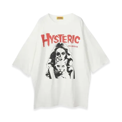 HYSTERIC GLAMOUR Women's Hysteric Woman Half Skull Cat Oversized Dress "White"