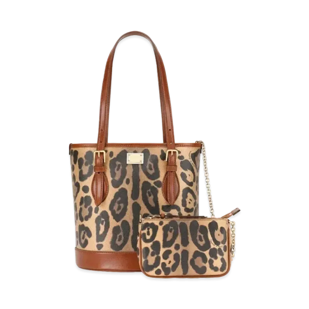 Dolce&Gabbana Bucket Bag Crespo Leopard Printed Logo Plate "Multicolor"