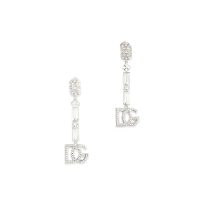Dolce&Gabbana Clip-On Drop Earrings With Rhinestone Accents And The DG Logo "Silver"