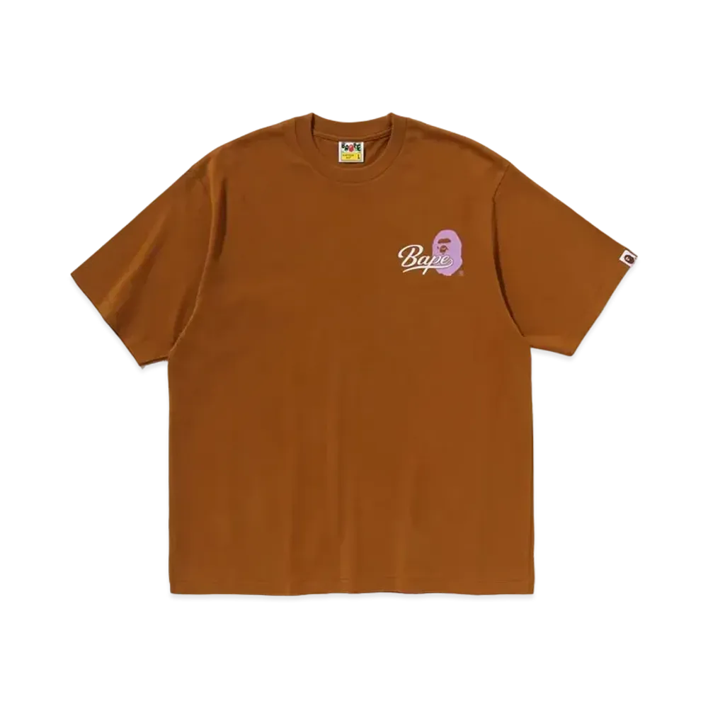 A BATHING APE Cursive College Logo Relaxed Fit Tee "Brown"