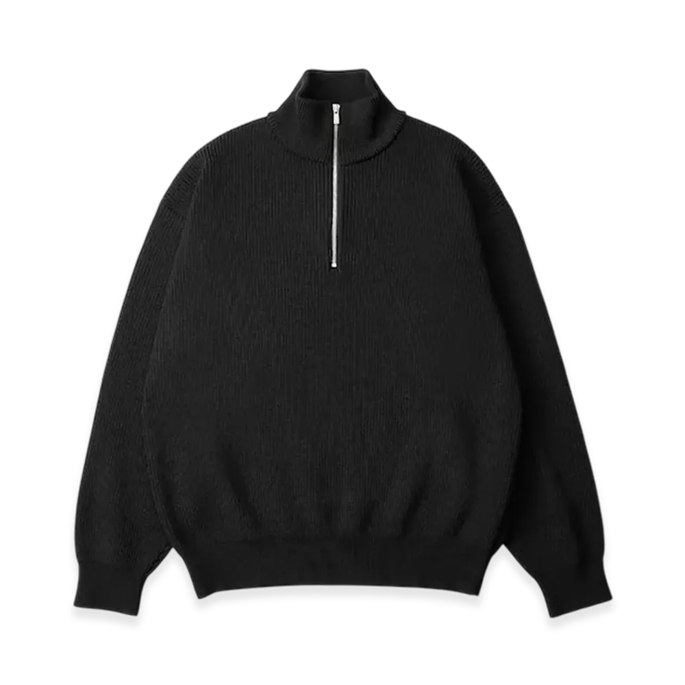 everyone Half Zip Rib Knit Sweater "Black"