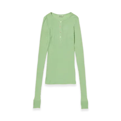 AURALEE Organic Soft Rib Henley Neck L/S T-Shirt "Light Green"