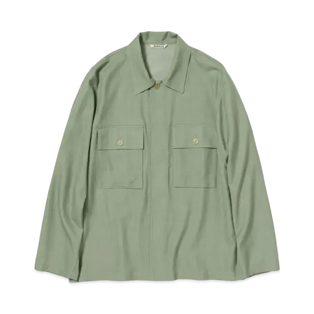 AURALEE Wool Herringbone Over Shirt "Olive"