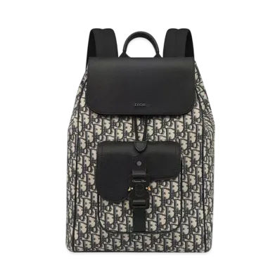 Dior Saddle Backpack with Flap Dior Oblique Jacquard with Grained Calfskin "Beige/Black"