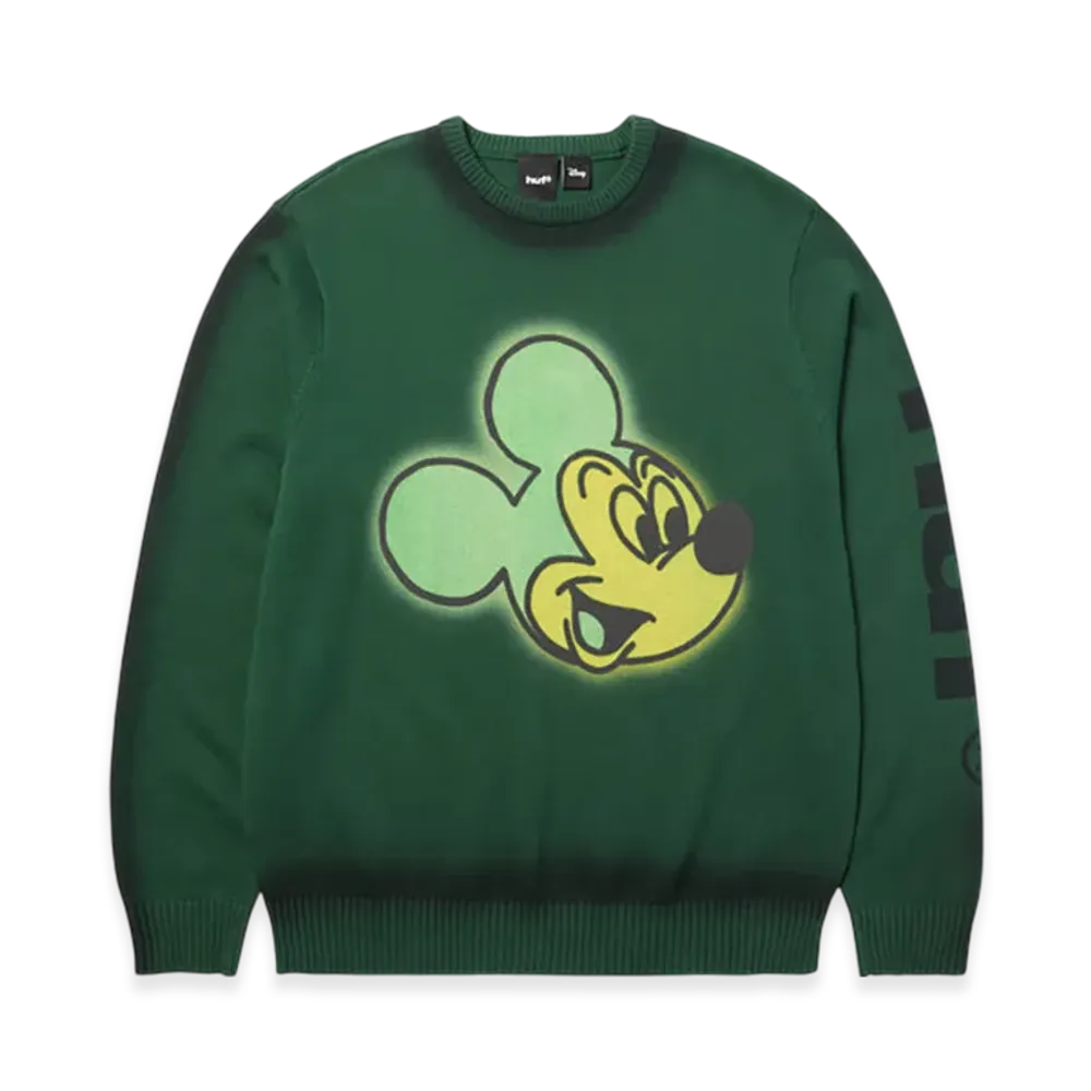 HUF x Disney Mickey Mouse Mickey Spray Crewneck Sweater "Forest Green"