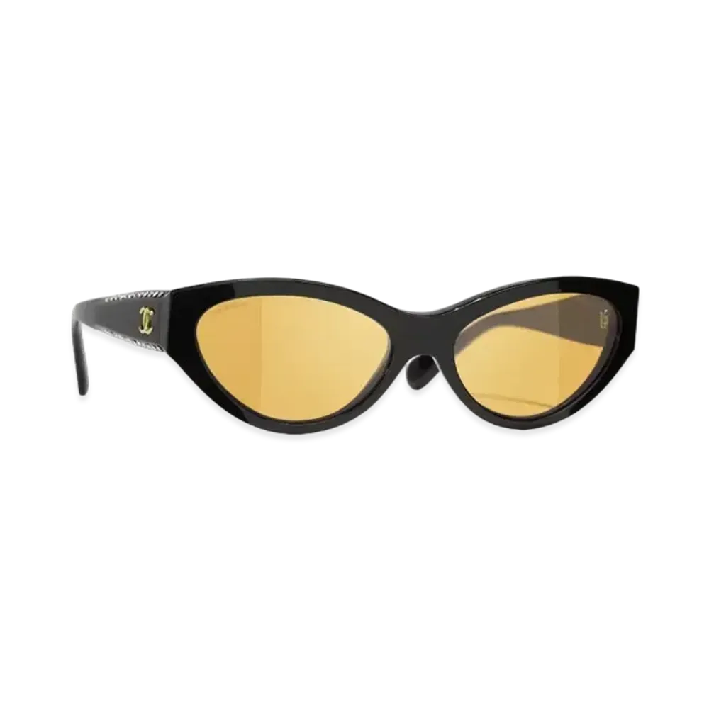 CHANEL Cat Eye Sunglasses Acetate & Strass "Black/Yellow"
