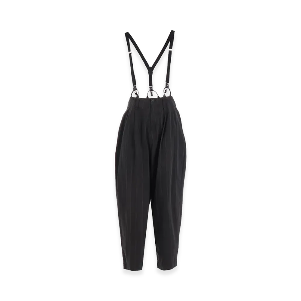 Y's Cotton Plaid Suspender Pants "Grey"