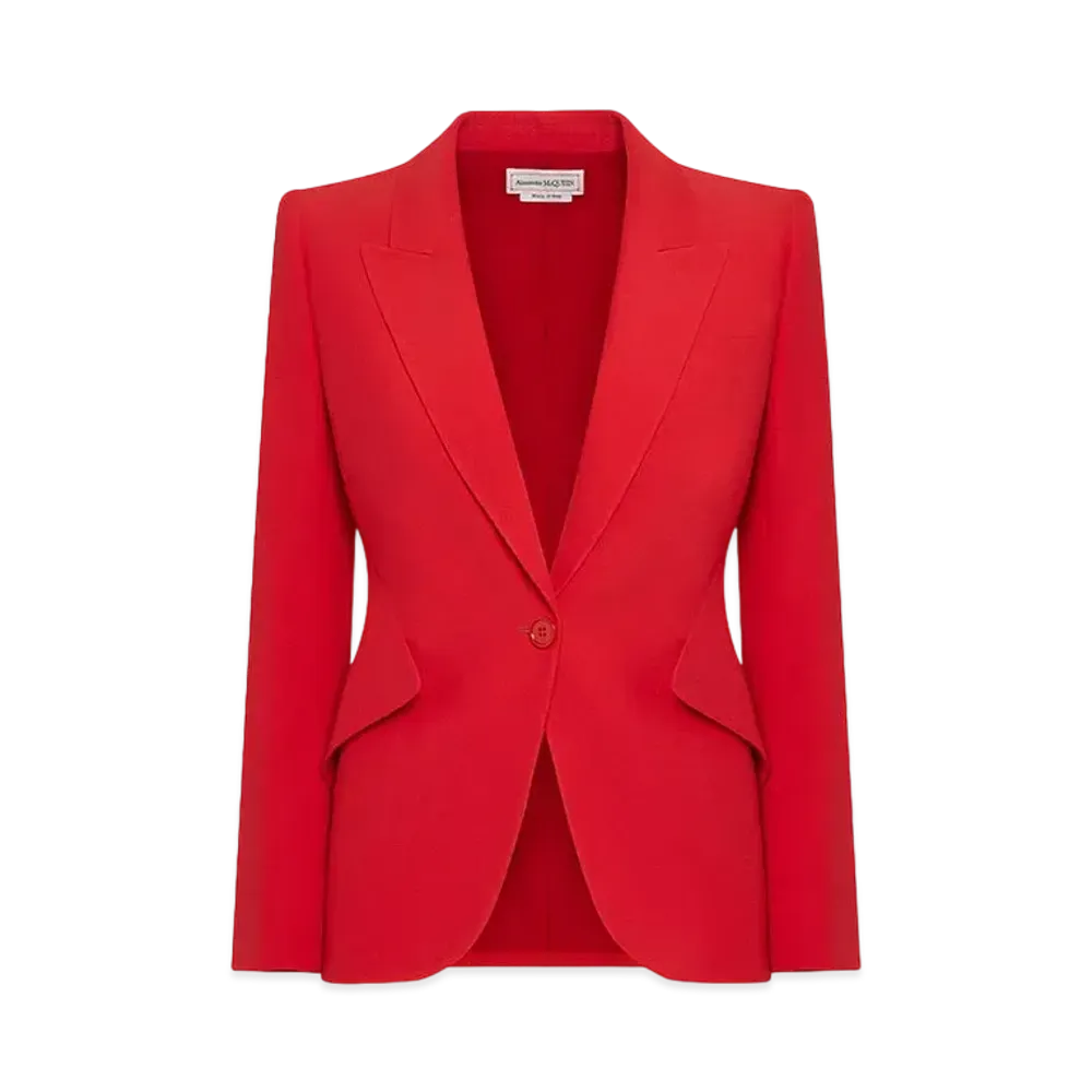 Alexander McQUEEN Peak Shoulder Leaf Crepe Jacket "Last Red"