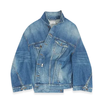 BALENCIAGA Women's Vintage Denim Twisted Sleeve Jacket "Blue"