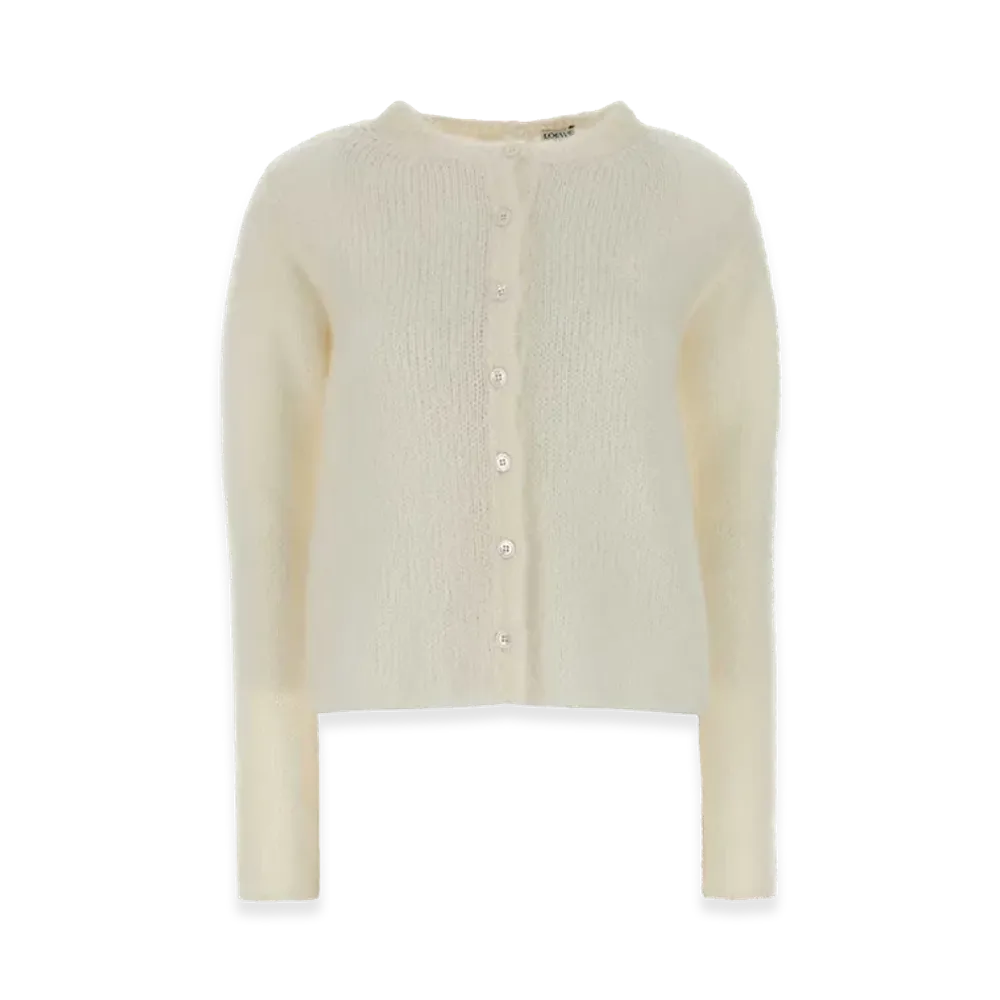 LOEWE Women's Ivory Stretch Mohair Blend Cardigan "White"