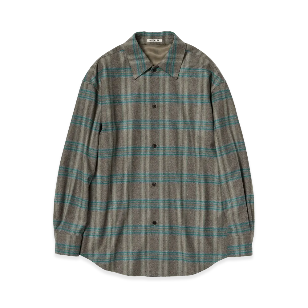 AURALEE Women's Wool Fulling Flannel Shirt "Top Brown Green Check"