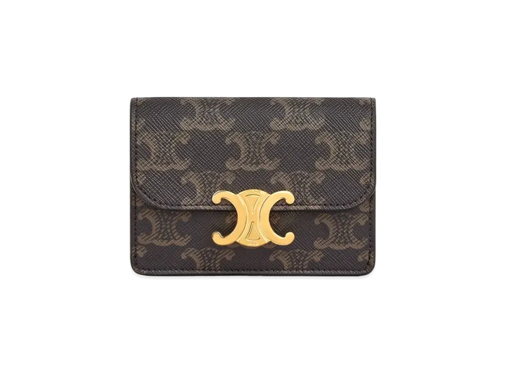 CELINE Card Holder with Flap in Triomphe Canvas "Tan"