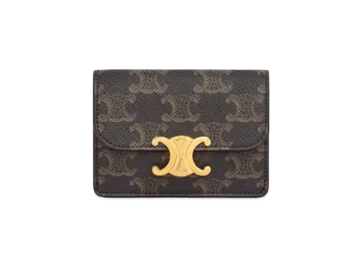 CELINE Card Holder with Flap in Triomphe Canvas "Tan"