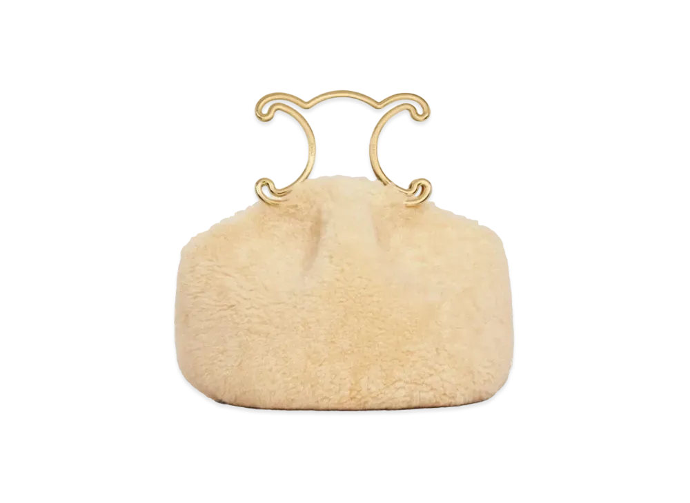 CELINE Pleated Purse Triomphe Frame In Shearling "Natural"